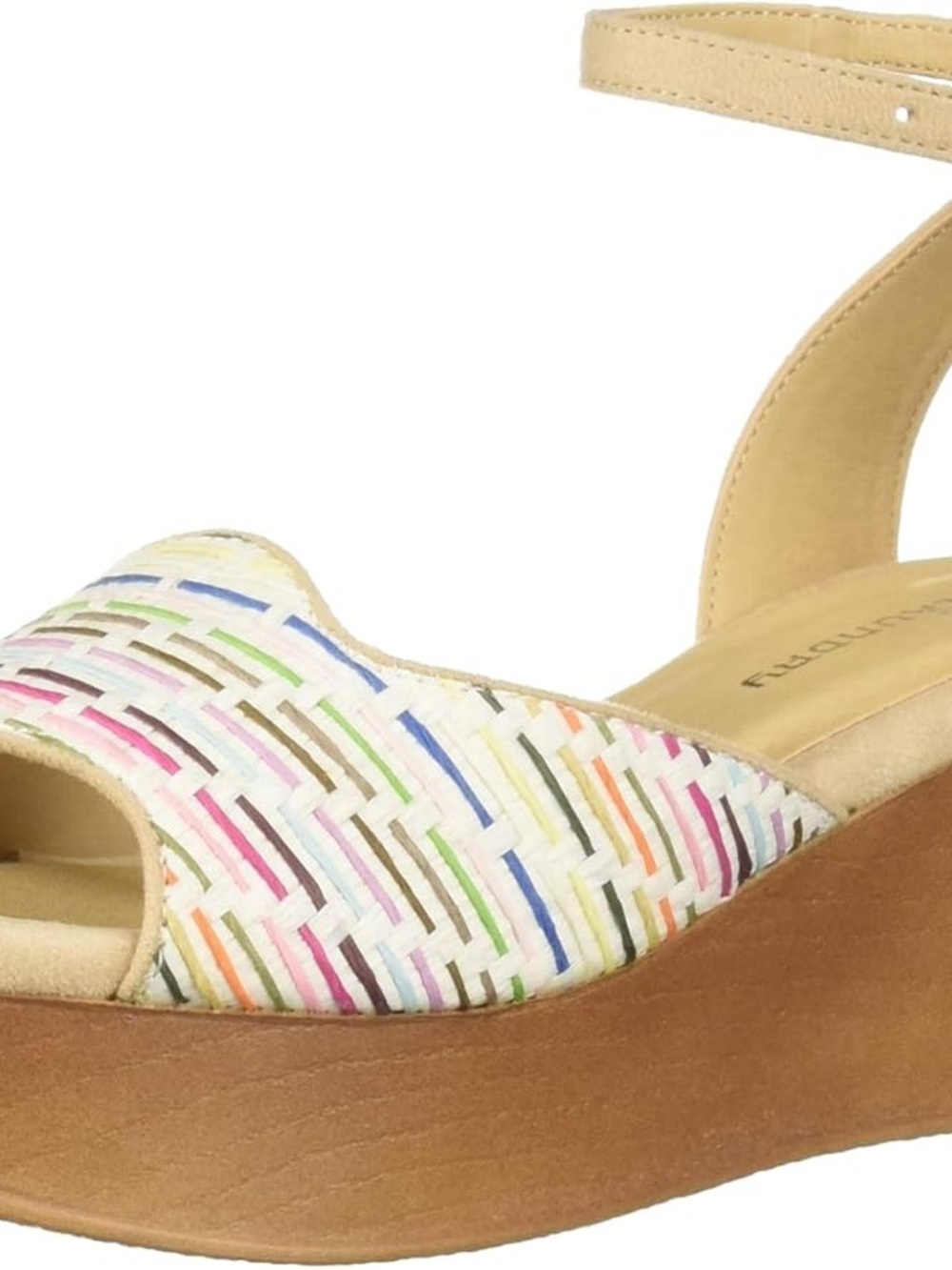 Chinese Laundry Beige Wedge Sandal with Multicolor Woven Upper